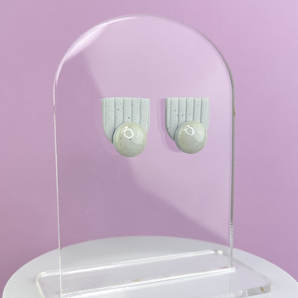 Grey Line Texture Design Handmade Polymer Clay Statement Stud Earrings